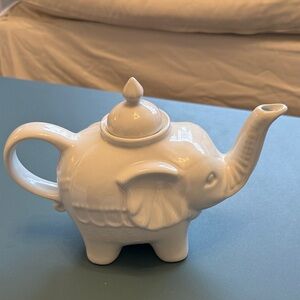 White Elephant Ceramic Teapot